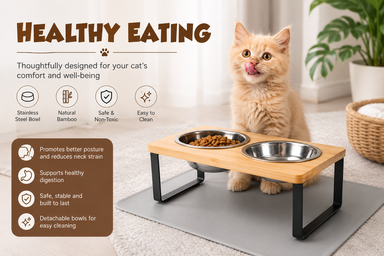 2 in 1 Comfort Cat Bowls with Mat