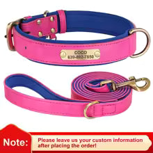 Engraved Leather Dog Collar  & Leash Set