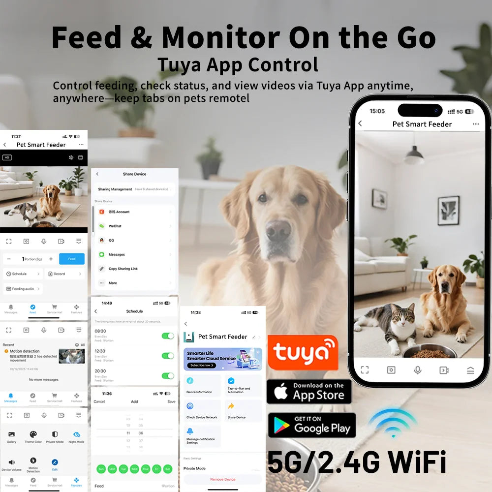 4.5 L Elevated Smart Automatic Pet Feeder with 1080P HD Camera 15cm Elevated 5G WiFi Tuya APP Furpipi