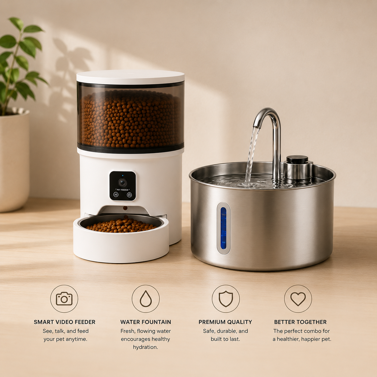 Smart Pet Feeder with Camera + 2.2L Water Fountain